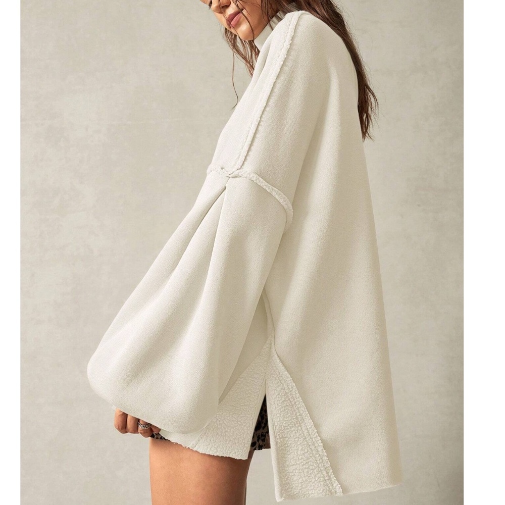 Cozy Reverse Stitch Oversized High Neck Sweatshirt Top - Picture 11 of 14